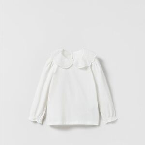 Zara  embroidery Kids White Long Sleeve Top